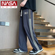 NASA XVVX cool ice silk pants men's summer loose straight striped casual pants for boys teenagers trendy quick-drying sports pants 985 apricot color L about 105-125 Jin [Jin equals 0.5 kg] can be worn