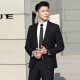 凌卡戚西服套装男士商务西装修身西装全套男职业正装新郎伴郎结婚礼服 (2件套)黑西装外套+白衬衣 L (1105-125斤)