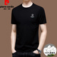 Pierre cardin high-end brand summer 2025 new high-end embroidered short-sleeved top thin round neck cool ice silk T-shirt khaki [Ti13062] L 170 [suitable for weight 120-135Jin [Jin equals 0.5 kg]]