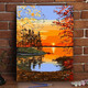 Chinese style landscape digital oil painting DIY coloring sunset sunset scenery living room and dining room handmade decoration painting YF-829 high mountain towering 30*40cm pen + pigment + inner frame
