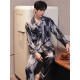 GPHF japonais Luxury Luxury Men's Pyjamas Été Ice Silk Silk à manches longues Convient pour hommes 2025 Nouveaux vêtements à domicile haut de gamme 6627 Gris Rice Dumplings L (100-125Jin [Jin est égal à 0,5 kg]))