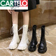 Картоловые маленькие усиленные ботинки Martin British Style High Top Women's Women 2025 Spring и осенняя толстая единственная сапоги белые ботинки в середине труба черные 37