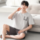 Langsha men's pajamas men's summer suit thin cotton silk handsome loose plus size home clothing 2025 new summer YSX:9717 dark gray striped pants [cool cotton silk, sweat-absorbent and breathable] L