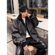 Yiran presents jacket men's autumn and winter high street fashion handsome hunting suit fake two-piece design baseball uniform hooded casual jacket for men black XL recommended 120-140Jin Jin equals 0.5 kg