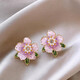 QMXD Yang Mi's same purple camellia earrings for women 2025 new popular unique earrings light luxury high-end earrings purple camellia earrings