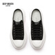 DEEP BREATH深呼吸女鞋包头半拖外穿波浪厚底帆布鞋穆勒鞋AX12250 黑白 35