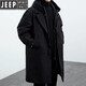 JEEP SPIRIT Jeep 2025 Autumn and Winter New Men's Korean Coat Men's Jacket Fake Two-piece Hooded Mid-Length Windbreaker Parka Black Thin 140-155Jin Jin equals 0.5 kg XL