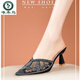 Woodpecker 2025 Été Nouveau Mesh Rignestones Toe à moitié pantoufles pour les femmes Fashion Wear Chaussures de femmes