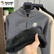 Woodpecker all-in-one velvet zipper half turtleneck men's sweater plus velvet thickened warm men's winter 2025 new thermal top beige plus velvet XL