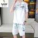 
Woodpecker 2025 summer new short-sleeved T-shirt suit for men teenagers versatile shorts casual running gradient color change men's clothing 6187 blue XL