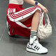 阿迪达斯 （adidas）三叶草长裤女裤 春季新款侧排扣裤健身运动透气直筒休闲阔腿裤 IR9793红色 XS