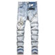 Fadenjue Emil Slim Fit Herren-Jeansbrief Ripped Sticky Leder Patch Slim Fit [hohe Qualität] M724 L 105-125jin [Jin entspricht 0,5 kg]