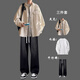 An Chuxia spring and autumn new long-sleeved shirt men's casual suit loose work shirt trendy boys' clothes three-piece set white shirt + white long sleeve + jeans blue three pieces XL high quality recommended 125-140 Jin Jin equals 0.5 kg