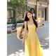 Robe jaune de style doux xier pour femmes sur la plage de style vacances à suspension jupe atmosphère en jupe tempérament A-line jupe longue jaune l
