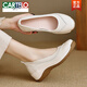 CARTELO crocodile genuine leather soft-soled casual shoes for women 2025 spring and autumn new thick-soled mother's shoes shallow wedge heels casual and versatile off-white 36