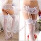 Jiabaidao Europäische und amerikanische sexy Dessous Spitzenstrumpfband Gürtel sexy Höschen Perspektive Drei-Punkte-schwarzes rosa Mädchen schwarze schwarze Strümpfe alle Größe