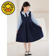 G.duck parent-child wear girls color block dress college style princess dress 2024 autumn over-the-knee skirt western style big children's wear navy blue 140 cm