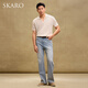 
SKARO [Hole Knitted] Seagull Neck POLO Shirt Men's 2025 Summer Casual Breathable V Neck Short Sleeve T-shirt Apricot SKP841 XL (=Shirt size 42)