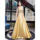 Zhufan annual meeting host clothing female chorus conductor performance clothing female golden evening dress female 2025 new art test champagne color 2XL