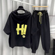 Yushida Hong Kong-Stil mit Kapuze mit Kurzärärmelanzug Herren Sommer Trendy Printed T-Shirt Handsome Ganze passende weiße T5019 + Black K9215 S Geeignet (85-105jin [Jin gleich 0,5 kg]))