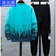 Lanpinge Frühlings- und Herbststil Junior High School und High School College-Schüler Chinesischer Stil Sweatshirt Sport Casual Anzug Jungen und Teenager Trendy Clows Blue (zweiteiliger Set) HX683-K556 L (Empfohlene Höhe 160-165 cm)