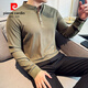 Pierre Cardin new Chinese style stand collar polo shirt men's long sleeve spring and autumn 2025 new solid color versatile slim henley collar t-shirt black M