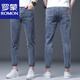 
ROMON new nine-point pants denim casual pants for men's spring and autumn new slim small feet elastic and versatile slim small straight pants 6621 blue [nine-point pants] 29 [waist circumference is about 2 feet 2]