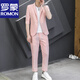 Romon Business Casual Traje pequeño Jaqueta Summer Summer Fina Profesional Traje profesional Summer Traje Azulada de trabajo Azul (Set-Top + pantalones de dos piezas) XL
