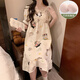 Yuan pekying Nachthemd mit Brustpolster Sommer Frauen 2025 Neues kurzärmeliges Pyjama Frauen-Heimkleidung Langes Prinzessinstil Kleid 9871 Pacha Hund [mit Brustpolster] 2xl 130-150jin [Jin gleich 0,5 kg]