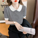 Cuello de muñeca rayada de carpintero Camiseta de miética de seda de hilo de altura de manga corta Sweet Sweater Sweater Sweater delgada pequeña DX691# Amarillo S RECOMENDO 80-100JIN [Jin iguala 0.5 kg]