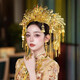 CHAUIYIN Chao Yin Fengguan Xia Pei Tiara Bride Hanfu Heavy Industry Headwear Golden Retro Face Curtain Chinese Xiuhe Accessories Gold Face Ring (Ear Clip Style