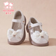 Fuluo Mi Girls' Leather Shoes Spring and Autumn New Mary Jane Shoes Children's Sweet Bow Princess Shoes Off-White 35
