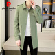 Pierre Cardin mid-length windbreaker for men 2026 spring and autumn Korean version slim trendy lapel thin coat youth handsome autumn wear black XL