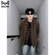 Cat Man Jacket Men's Autumn and Winter Maillard Wear Fake Two-Piece Plaid Plus Velvet Thickened Large Size Jacket Lapel Baseball Clothing 1802 Brown XL (Recommended 140-160 Jin Jin equals 0.5 kg)