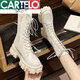 Картоловые маленькие усиленные ботинки Martin British Style High Top Women's Women 2025 Spring и осенняя толстая единственная сапоги белые ботинки в середине труба черные 37
