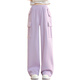 OVE girls' pants spring and autumn wide-leg pants 2025 new big children's casual pants spring autumn and winter plus velvet overalls 15168 purple + 15052 brown color [two pieces] 170 cm