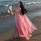 Xierwei Französisch Schöne Pink Fairy Streamer Halfterhalter Kleid Feel romantische Hollow Slit Urlaub Strand Langer Rock 9766 Streamer Langer Rock S S