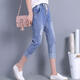 Shukaren zerrissene Denim Cropped Hosen für Frauen Summer Elastic Taille Harem Hosen dünne koreanische vielseitige Gelegenheitshosen 3523# Hell Blue Sieben-Punkte 26