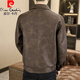 Pierre cardin spring and autumn 2025 new leather jacket men's fashionable and handsome casual high-end leather jacket trendy lapel motorcycle suit brown color L 90-110Jin [Jin equals 0.5 kg]