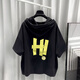Yushida Hong Kong-Stil mit Kapuze mit Kurzärärmelanzug Herren Sommer Trendy Printed T-Shirt Handsome Ganze passende weiße T5019 + Black K9215 S Geeignet (85-105jin [Jin gleich 0,5 kg]))