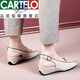 卡帝乐鳄鱼（CARTELO）品牌真皮包头凉鞋女2025春夏新款坡跟女鞋方头百搭后空气质妈妈单 米白色 35