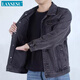 LAXSESU denim jacket men's spring and autumn loose Korean version dirty and wear-resistant work jacket Y847 black M:100-115Jin[Jin equals 0.5 kg]
