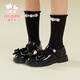 Fuluo Mi Girls' Leather Shoes Spring and Autumn New Rhinestone Bow Black Performance Shoes Soft Sole Princess Shoes Black 35
