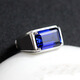Li Shen men's ring sterling silver inlaid with tanzanite sapphire trendy men's rectangular colored treasure personalized and domineering men's ring with adjustable opening and adjustable ring ring