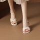 
Belle-tread sandals for women wearing 2025 summer new soft sole mid-heel French temperament with skirt thick heels one-strip high heels Y683 light yellow [geometric diamond mid-heel] heel 34