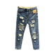 NANBOWAN SUMBRE Large Jeans Ripped Brand Men's Trendy Brand Pantalon Nine Point Version à la mode mince Pantalon Stretch Foot 9737 Bleu 28