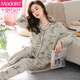 
Modal pajamas women's spring and autumn pure cotton long sleeve autumn full cotton thin women's autumn and winter large-size autumn home clothing set XEQ-9215 lilac brown L (165)