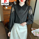 
Piercadian embroidered cotton shirt for women 2025 autumn new fashion embroidered white shirt loose versatile long-sleeved top CY9227 Black 2XL [Suggested 131-145Jin [Jin equals 0.5 kg]]