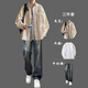 An Chuxia spring and autumn new long-sleeved shirt men's casual suit loose work shirt trendy boys' clothes three-piece set white shirt + white long sleeve + jeans blue three pieces XL high quality recommended 125-140 Jin Jin equals 0.5 kg