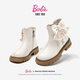 Barbie Girls' Boots Autumn and Winter Plus Velvet Leather Boots Children's Short Boots Girls Crystal Shoes Short Martin Boots DA6678 White 35